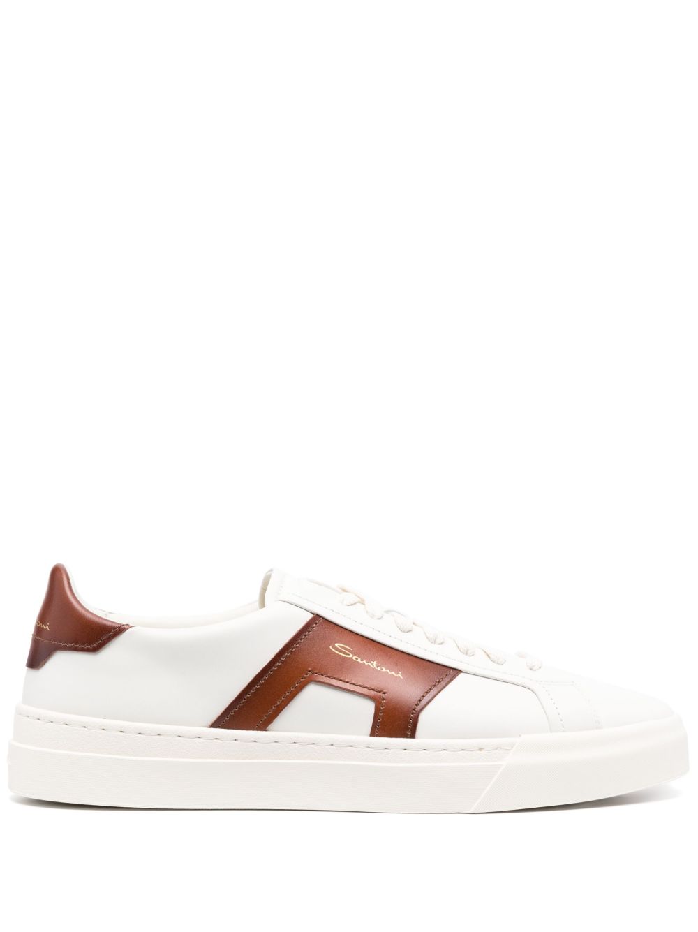 Santoni Double Buckle 皮质运动鞋 - 白色
