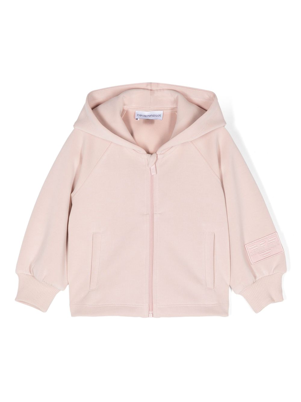Emporio Armani Kids 标贴拉链连帽衫 - 粉色