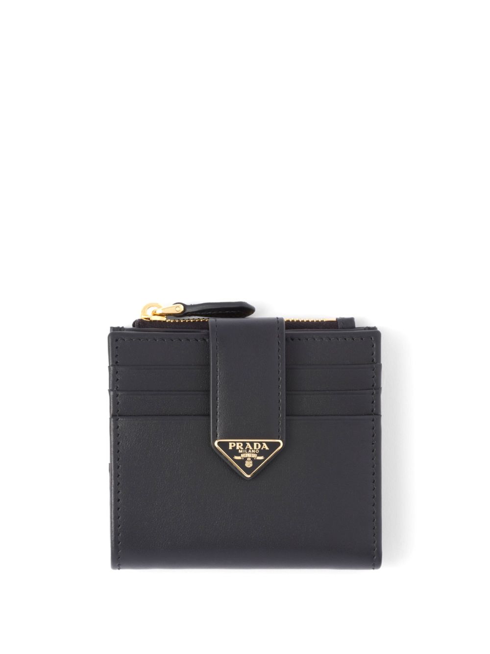 Prada logo标牌皮质钱包 - 黑色