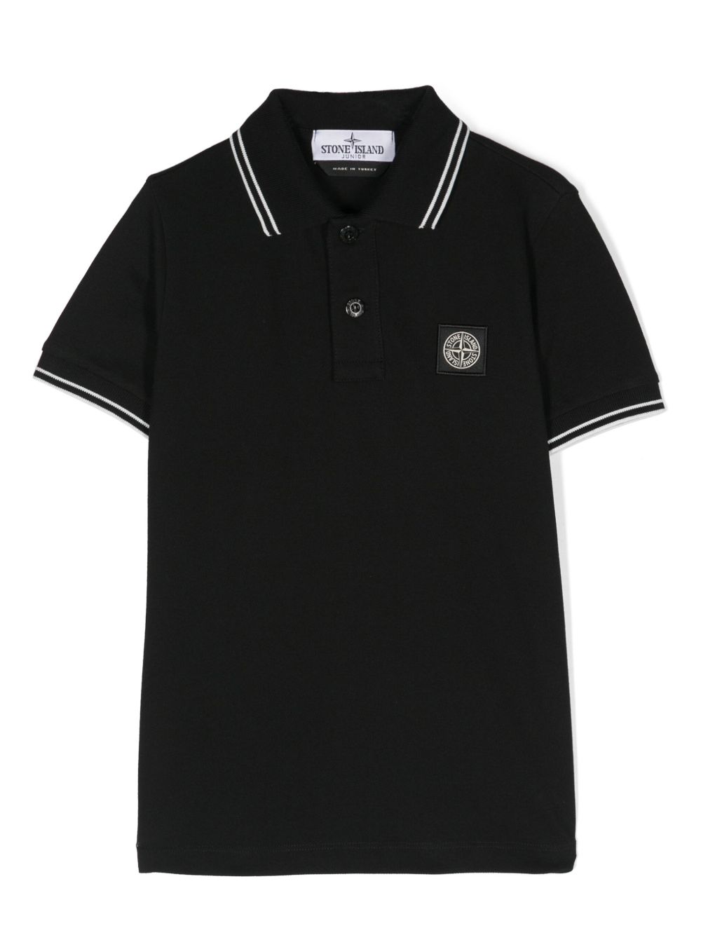 Stone Island Junior 罗盘图案棉polo衫 - 黑色