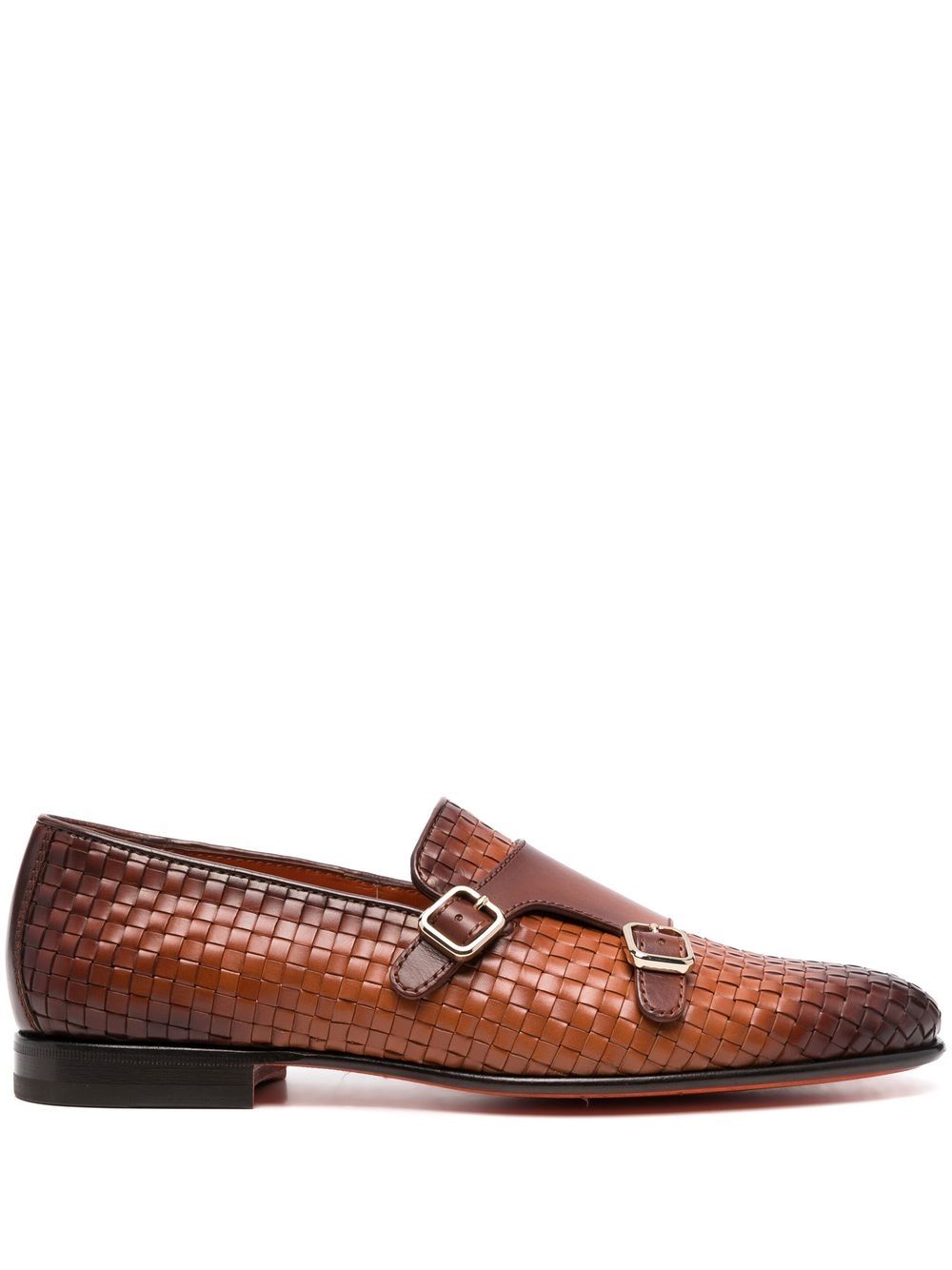 Santoni 双带编织孟克鞋 - 褐色