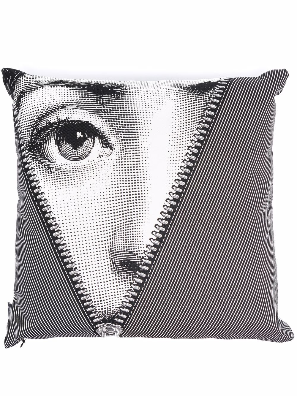 Fornasetti 拉链脸孔印花抱枕 - 黑色