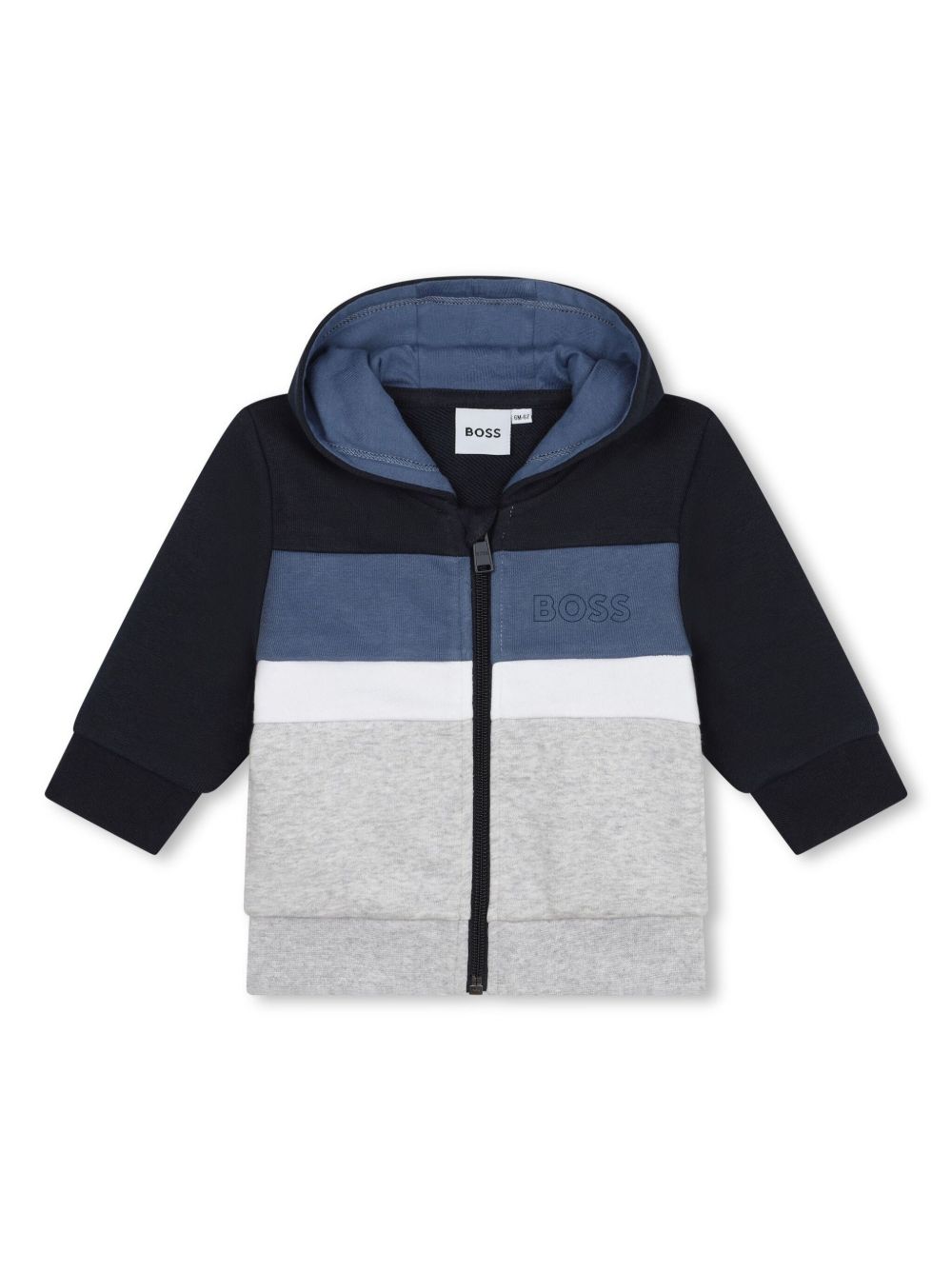 BOSS Kidswear 条纹拉链连帽开衫 - 蓝色
