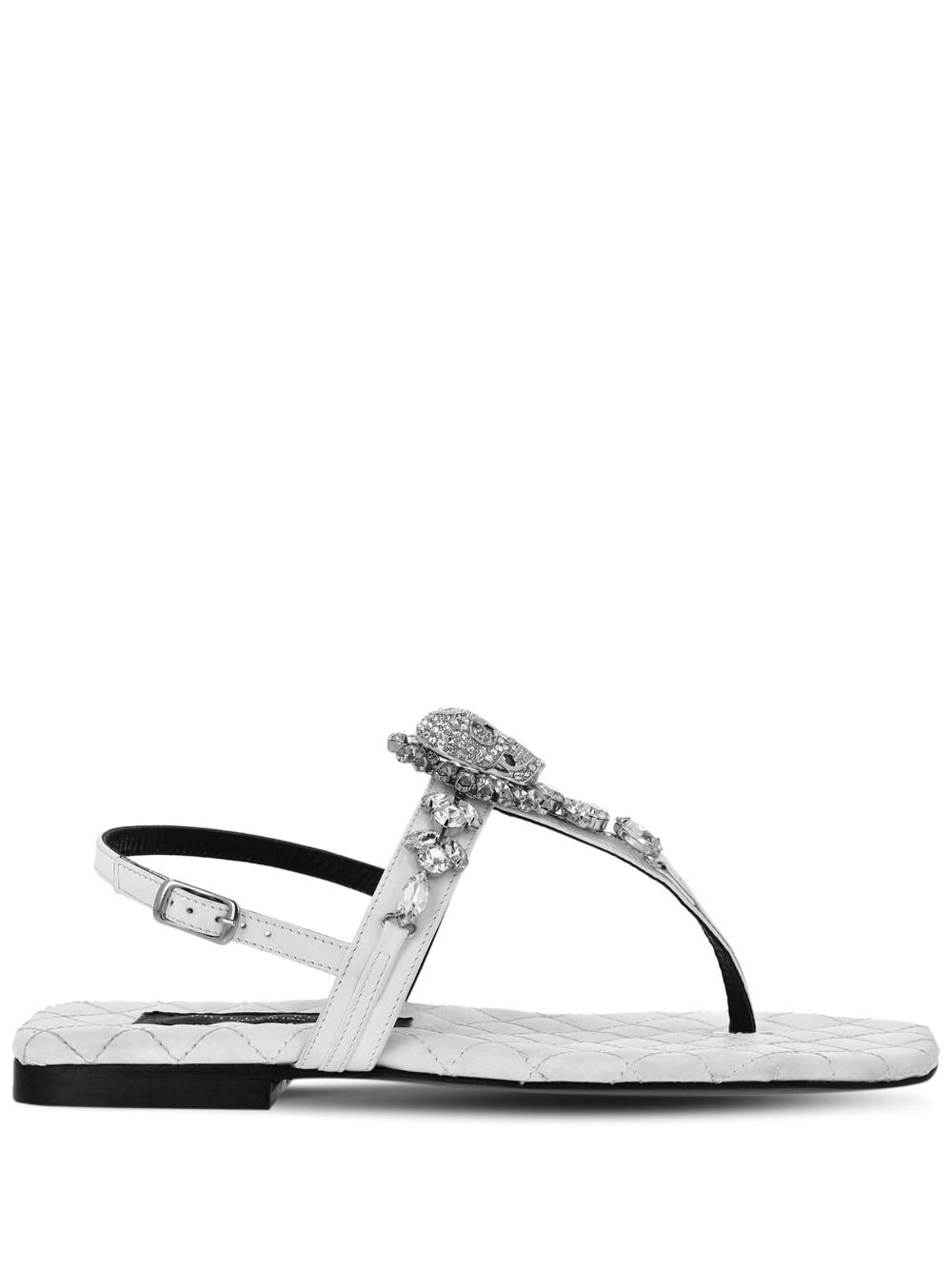 Philipp Plein 晶饰骷髅头皮质凉鞋 - 白色