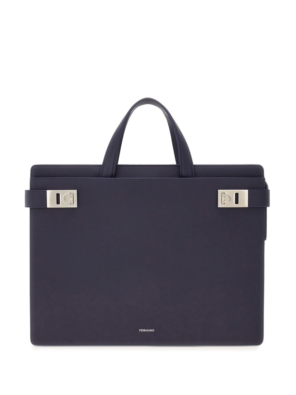 Ferragamo Gancini 扣环皮质公文包 - 蓝色