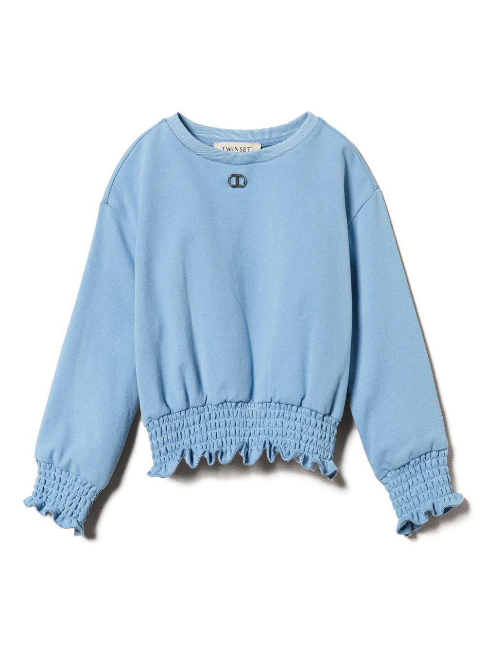 TWINSET Kids 圆领弹性缩褶细节卫衣 - 蓝色
