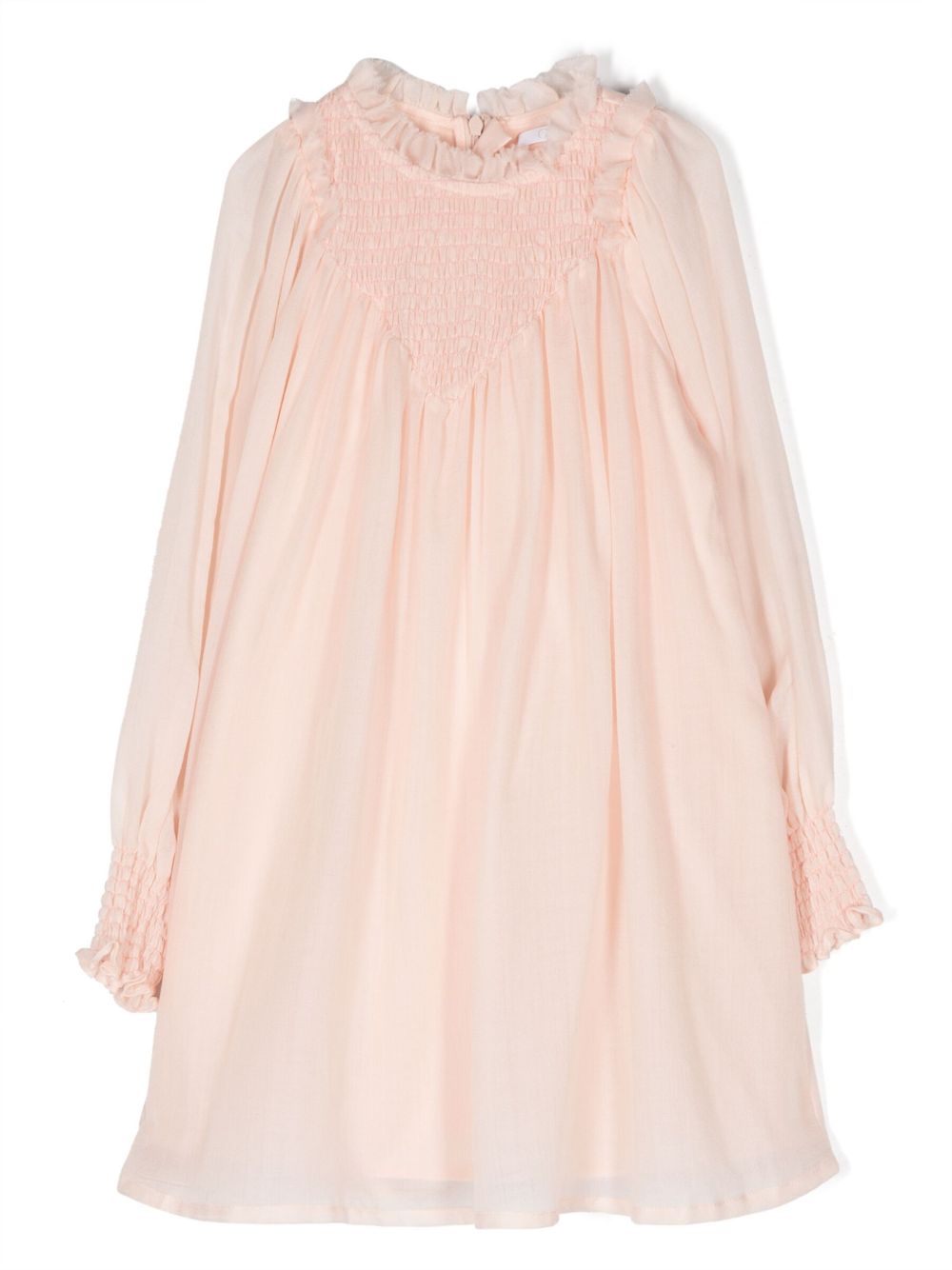 Chloé Kids 荷叶边饰羊毛棉混纺伞形连衣裙 - 粉色