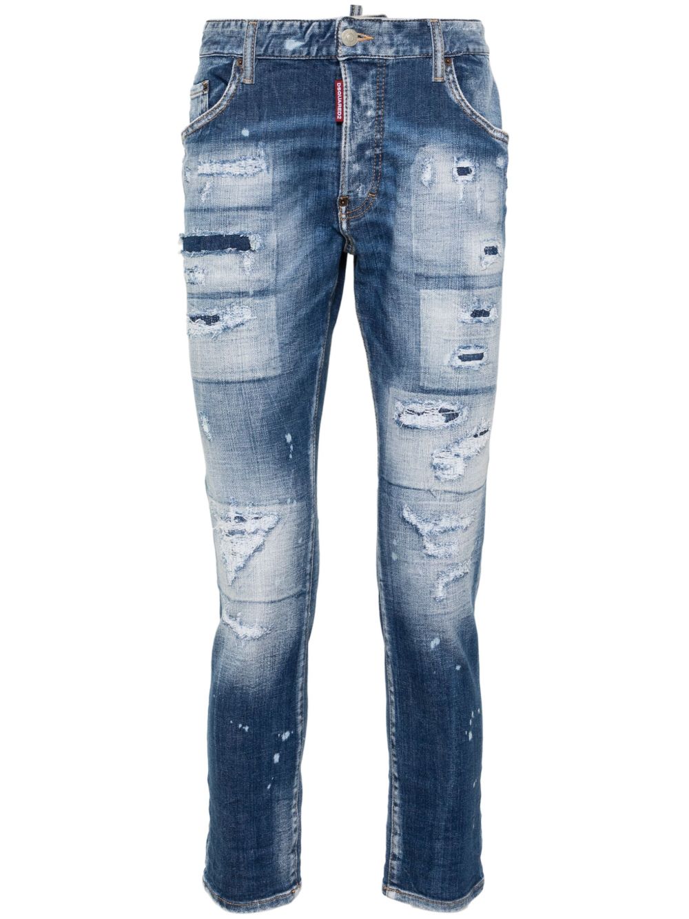 DSQUARED2 撕裂效果中腰锥形牛仔裤 - 蓝色