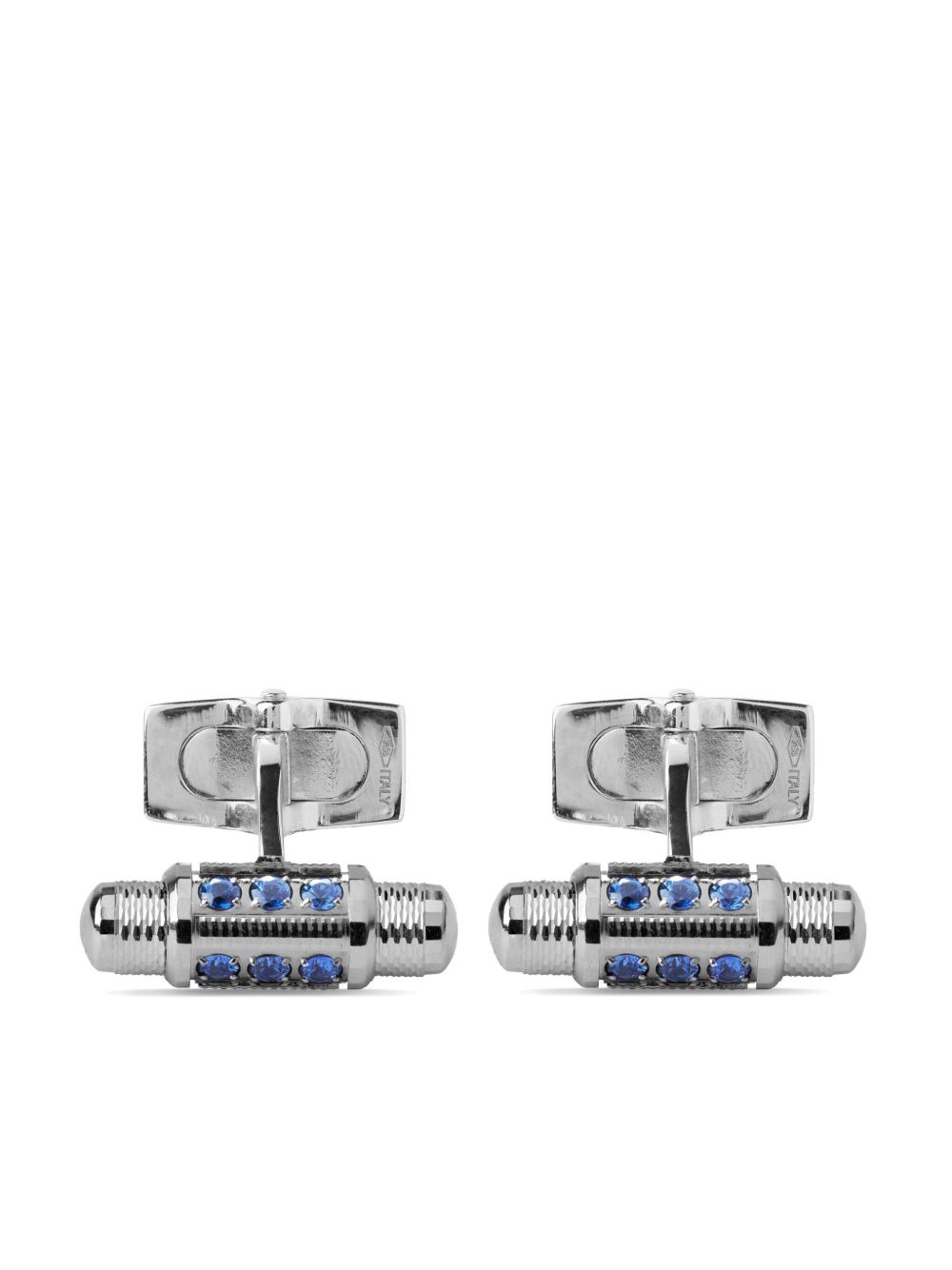 Officina Bernardi 18K白金 Lumen 蓝宝石钻石袖扣 - 银色