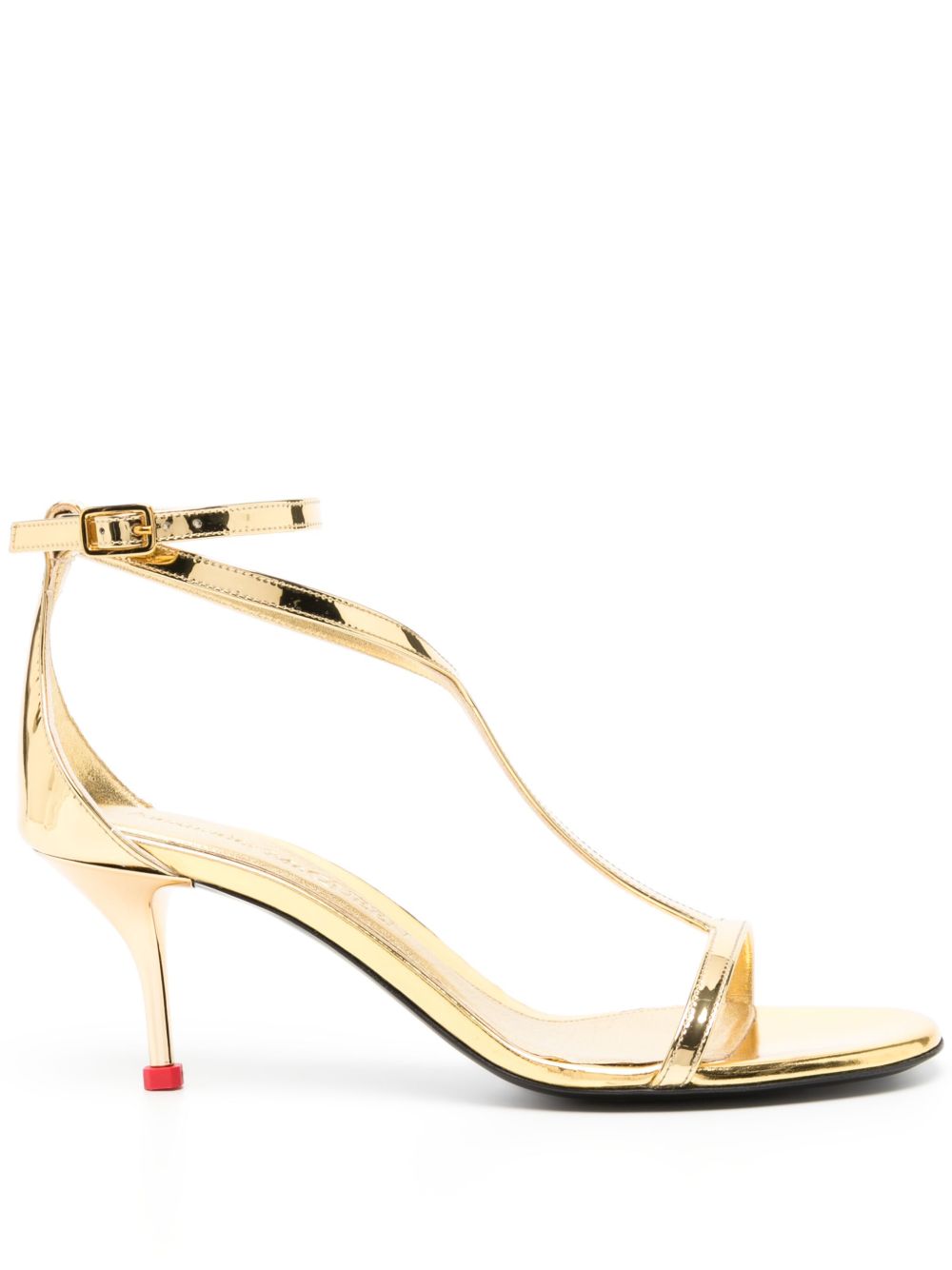Alexander McQueen T字带皮质高跟凉鞋 - 金色