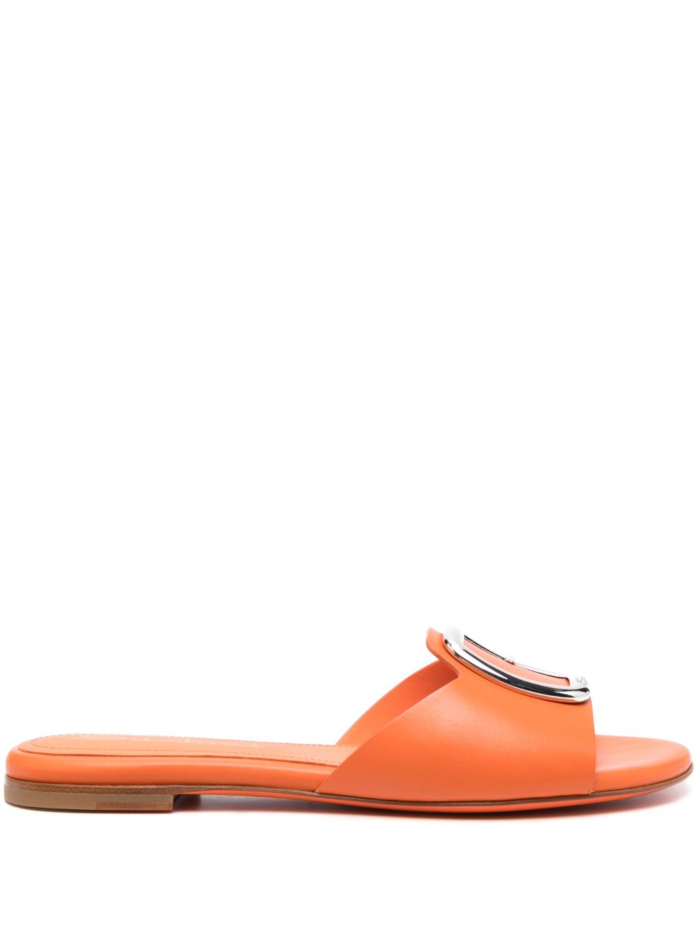 Santoni 装饰性扣环皮质凉鞋 - 橘色