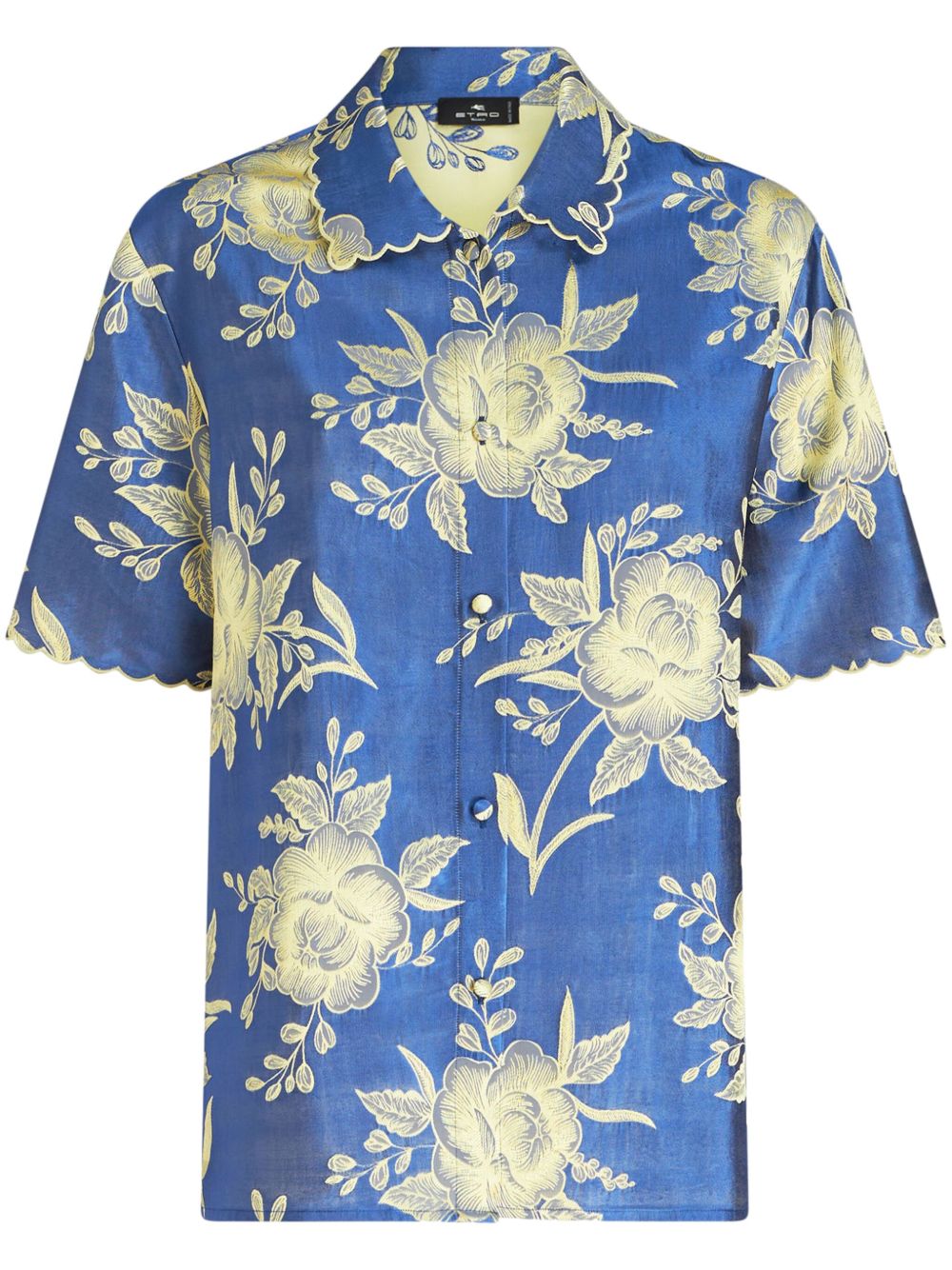 ETRO 花卉提花扇贝形下摆衬衫 - 蓝色