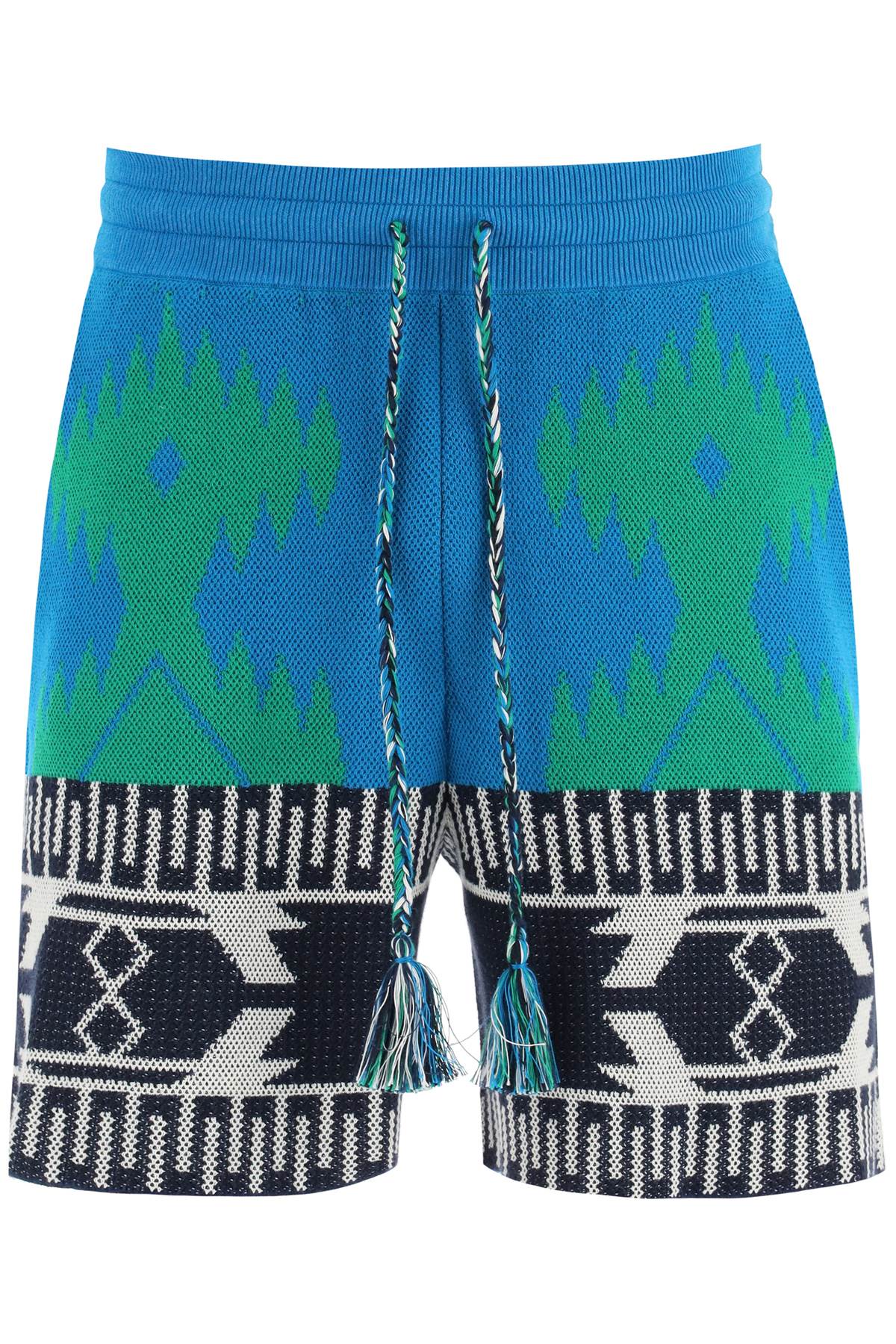 Alanui Blue And Green Cotton Piquet Icon Bermuda Shorts