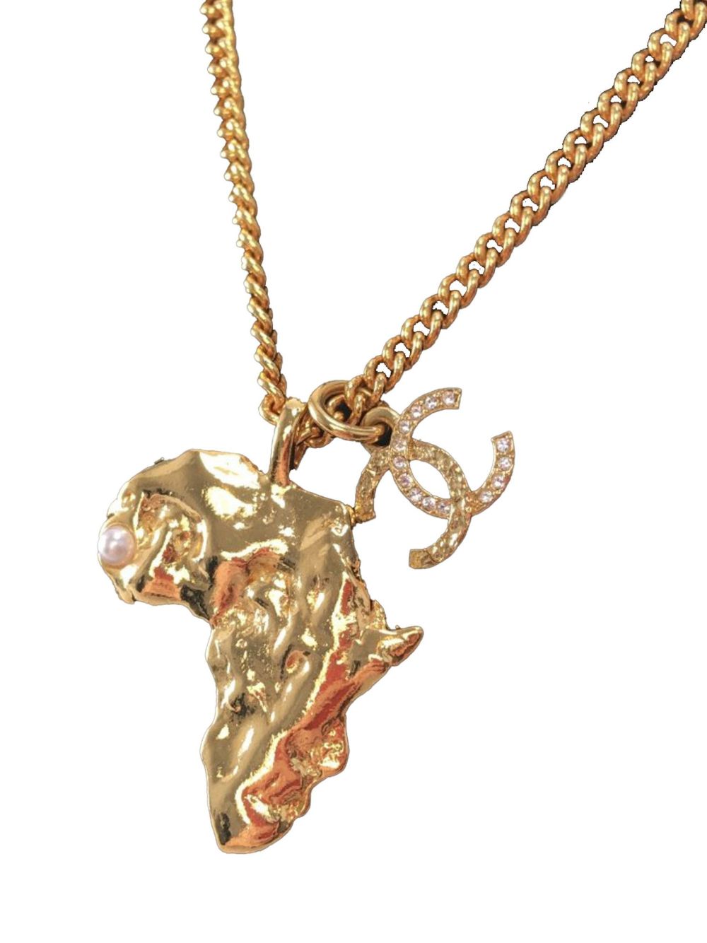 CHANEL Pre-Owned 镀金 CC 人造珍珠非洲吊饰装饰项链（2023年典藏款） - 金色