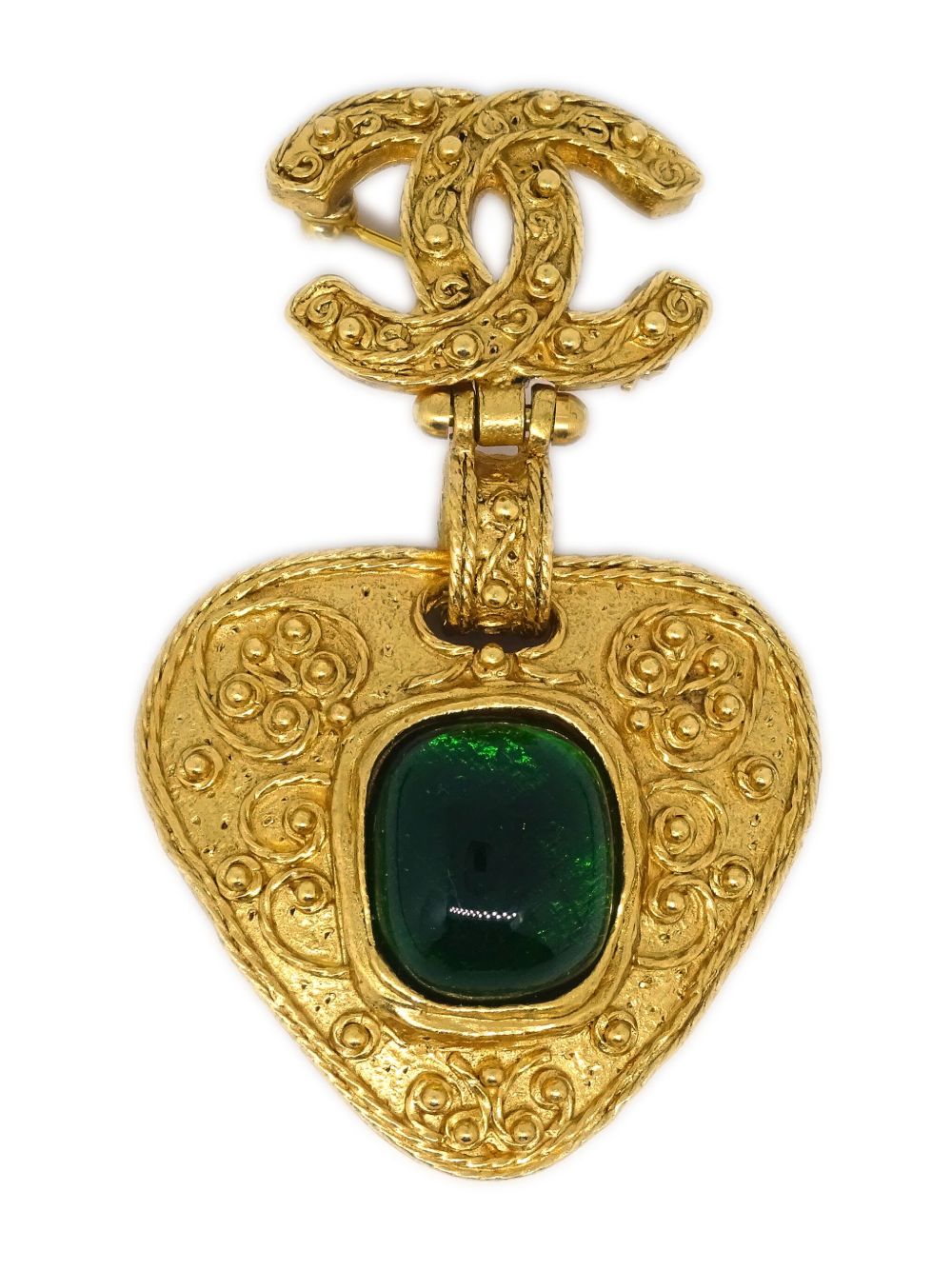 CHANEL Pre-Owned Gripoix 镀金心形胸针（1994年典藏款） - 金色