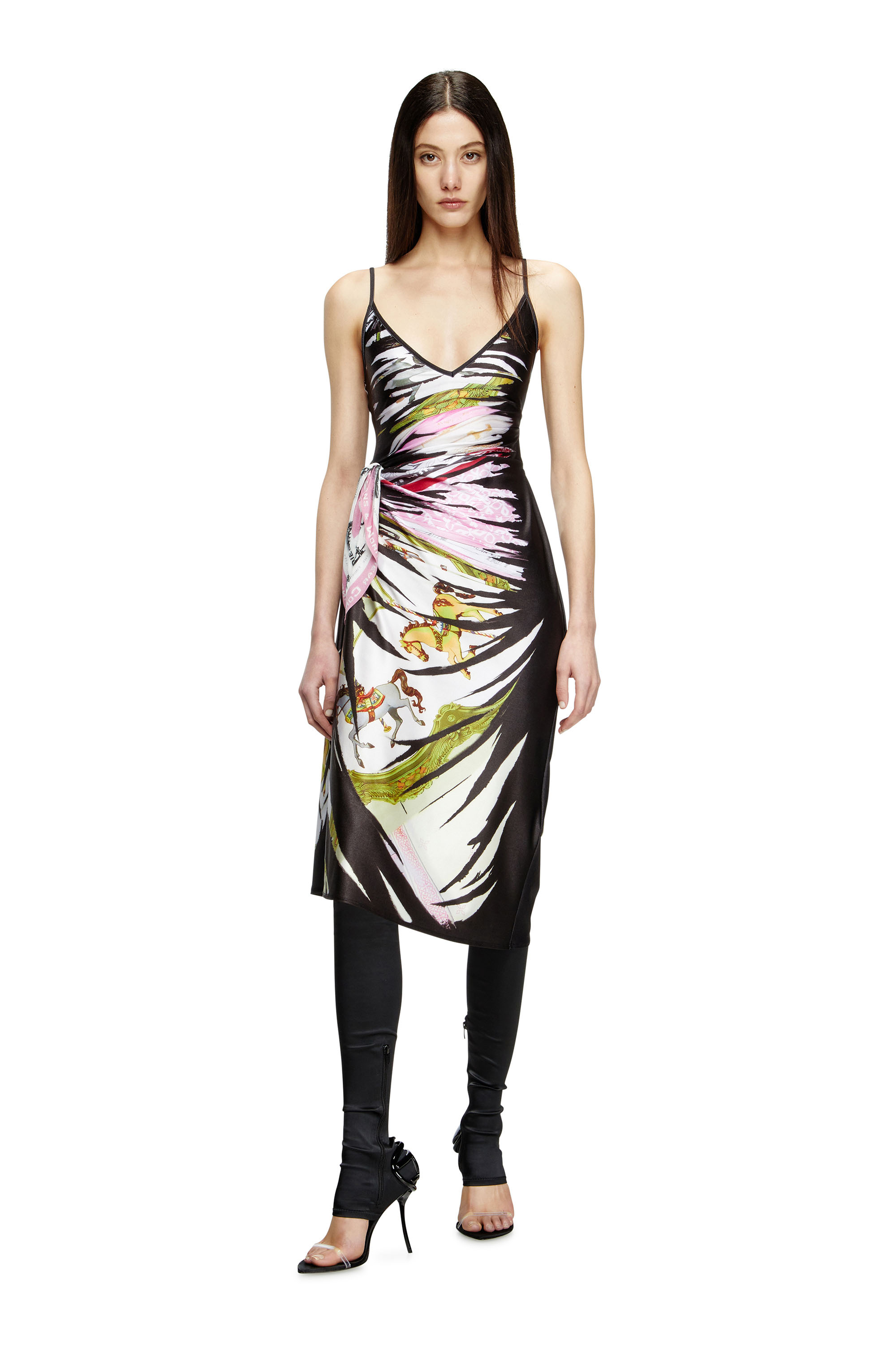 Diesel - Draped midi dress with bandana print - Dresses - Woman - Multicolor