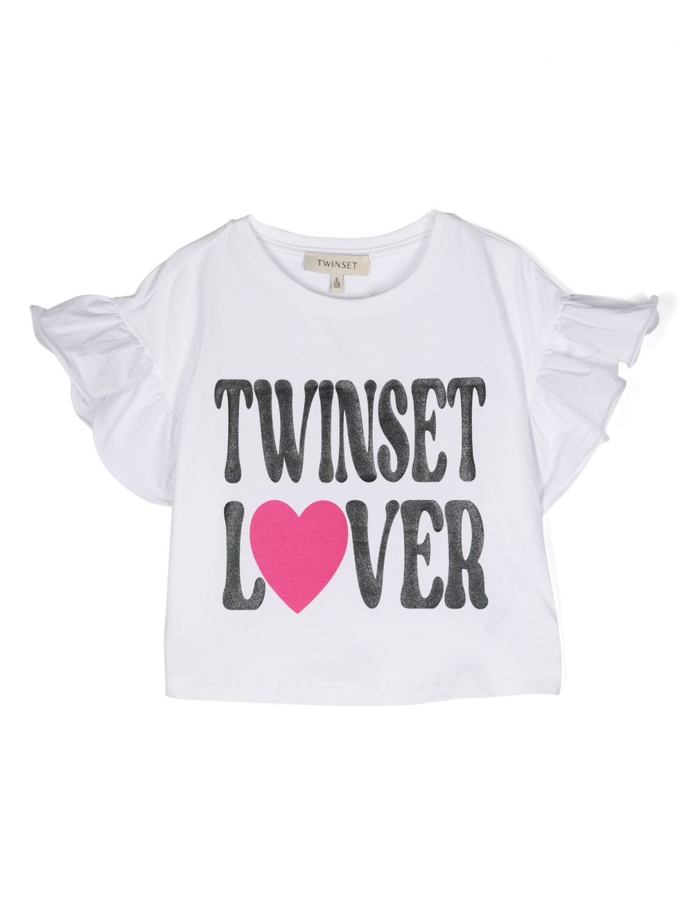 TWINSET Kids logo印花亮片金葱T恤 - 白色
