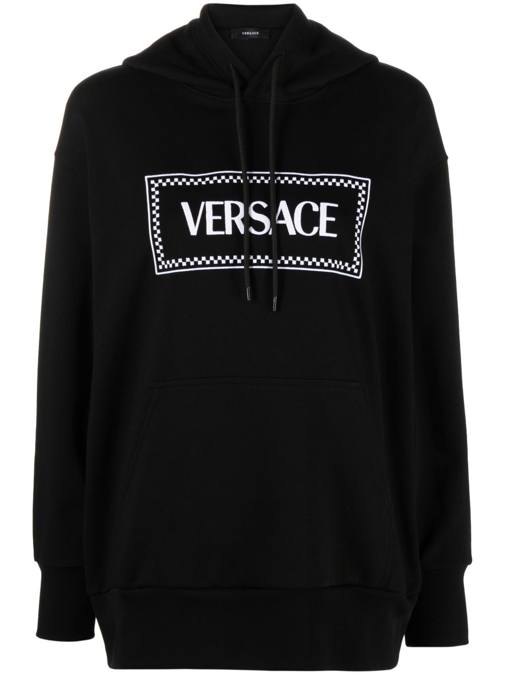 Versace logo刺绣连帽衫 - 黑色