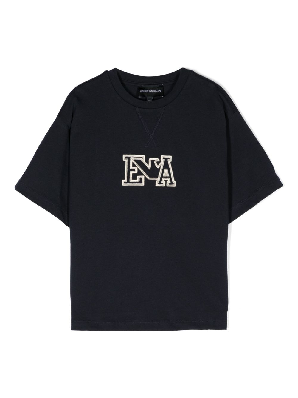 Emporio Armani Kids logo刺绣棉T恤 - 蓝色