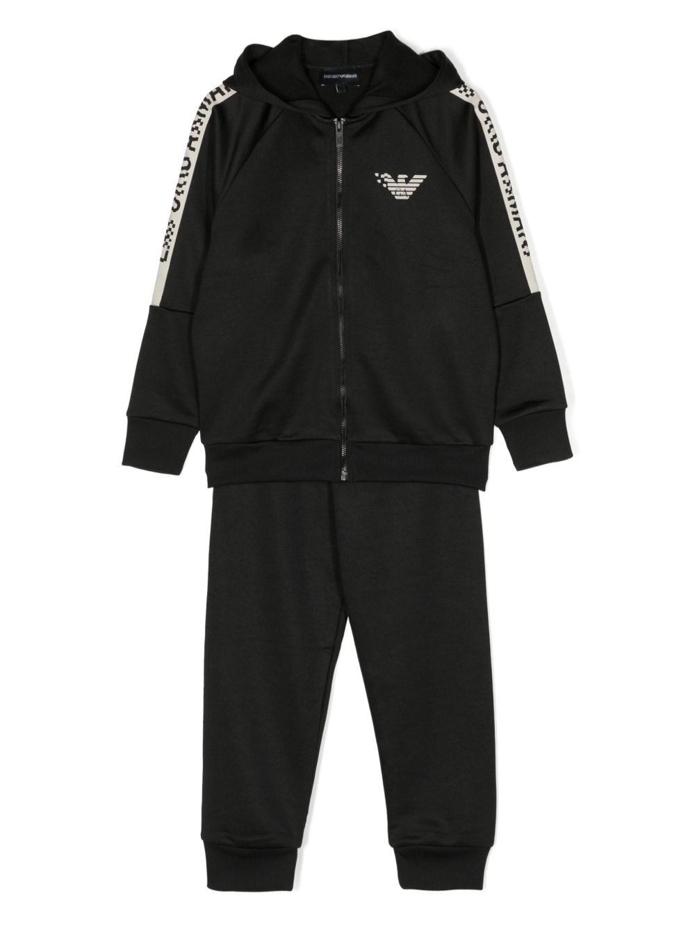 Emporio Armani Kids logo印花拉链运动套装 - 黑色