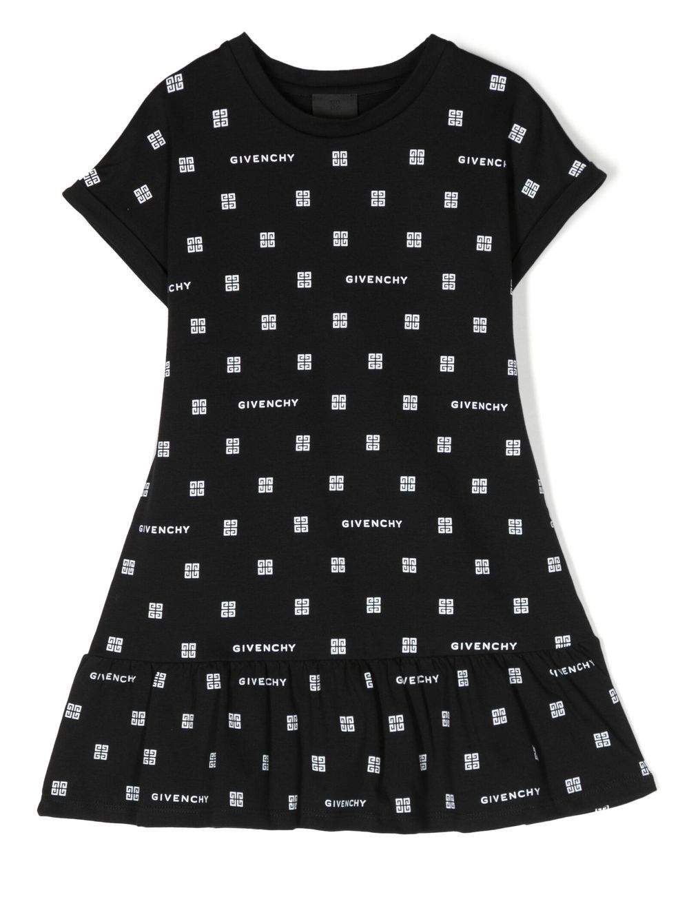 Givenchy Kids 4G logo印花束腰伞摆连衣裙 - 黑色