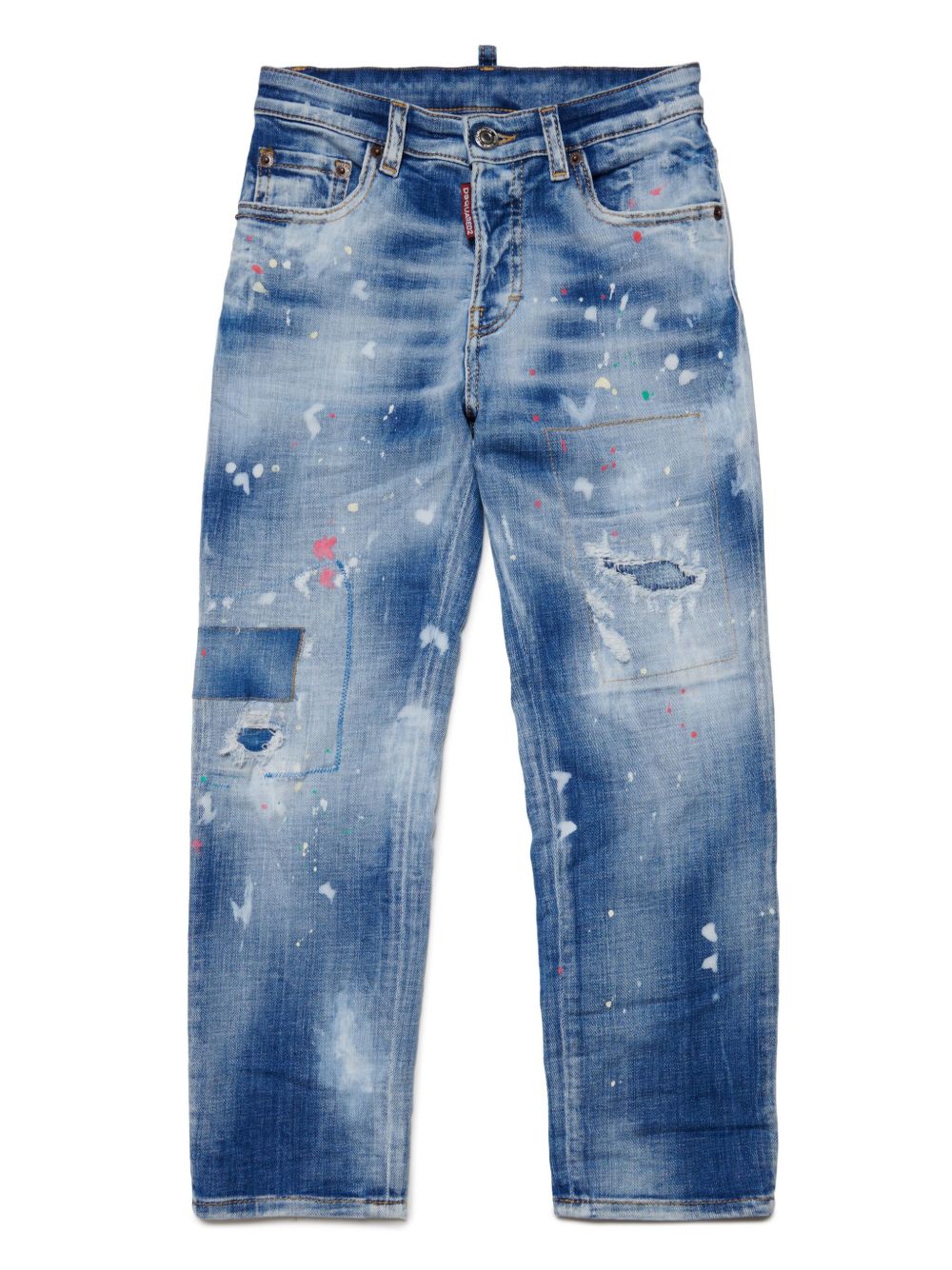 DSQUARED2 KIDS logo刺绣直筒牛仔裤 - 蓝色