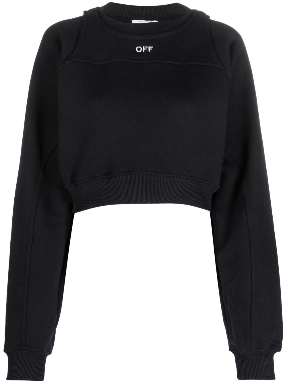 Off-White logo印花短款棉卫衣 - 黑色