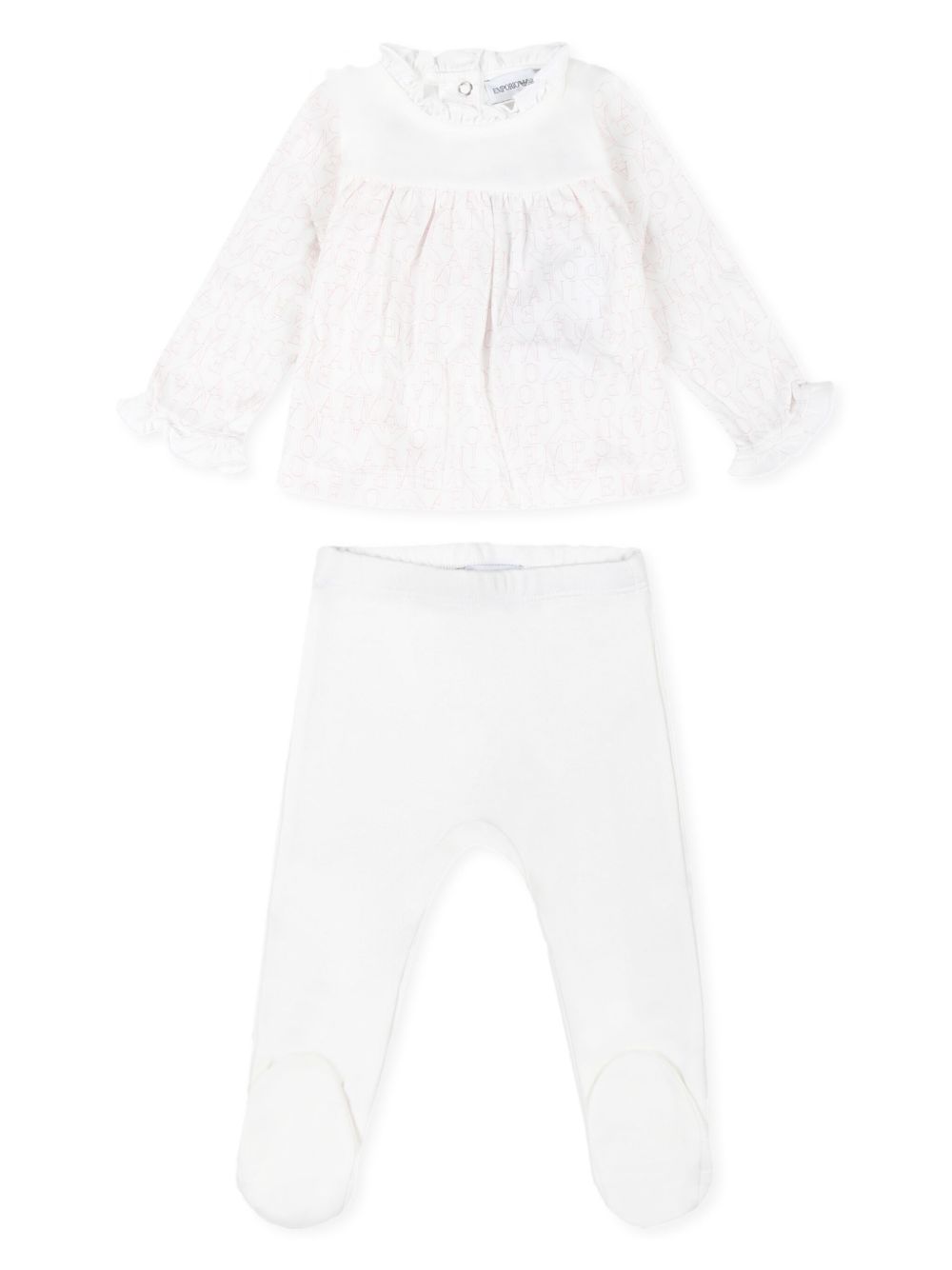 Emporio Armani Kids 棉长裤和上衣套装 - 白色