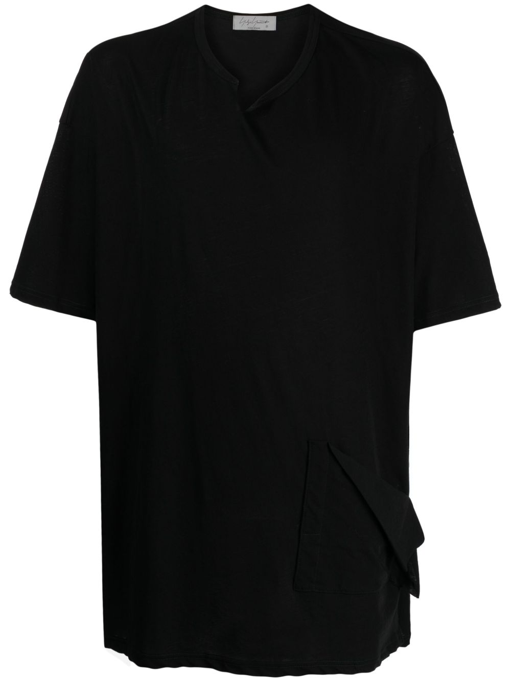 Yohji Yamamoto 开衩领棉T恤 - 黑色