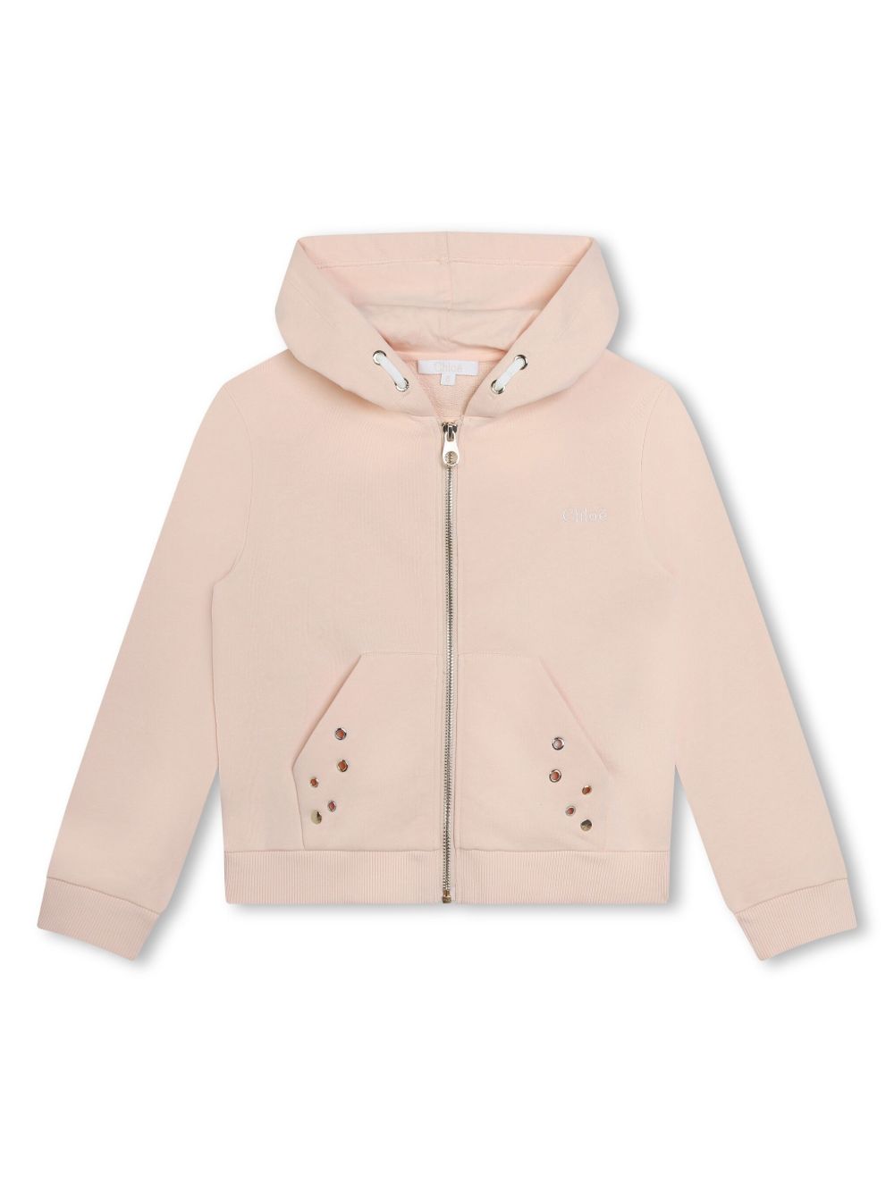 Chloé Kids 孔眼细节连帽夹克 - 粉色