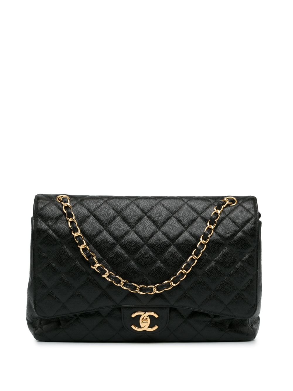 CHANEL Pre-Owned Maxi Classic Caviar Double Flap 单肩包（2014-2015年典藏款） - 黑色