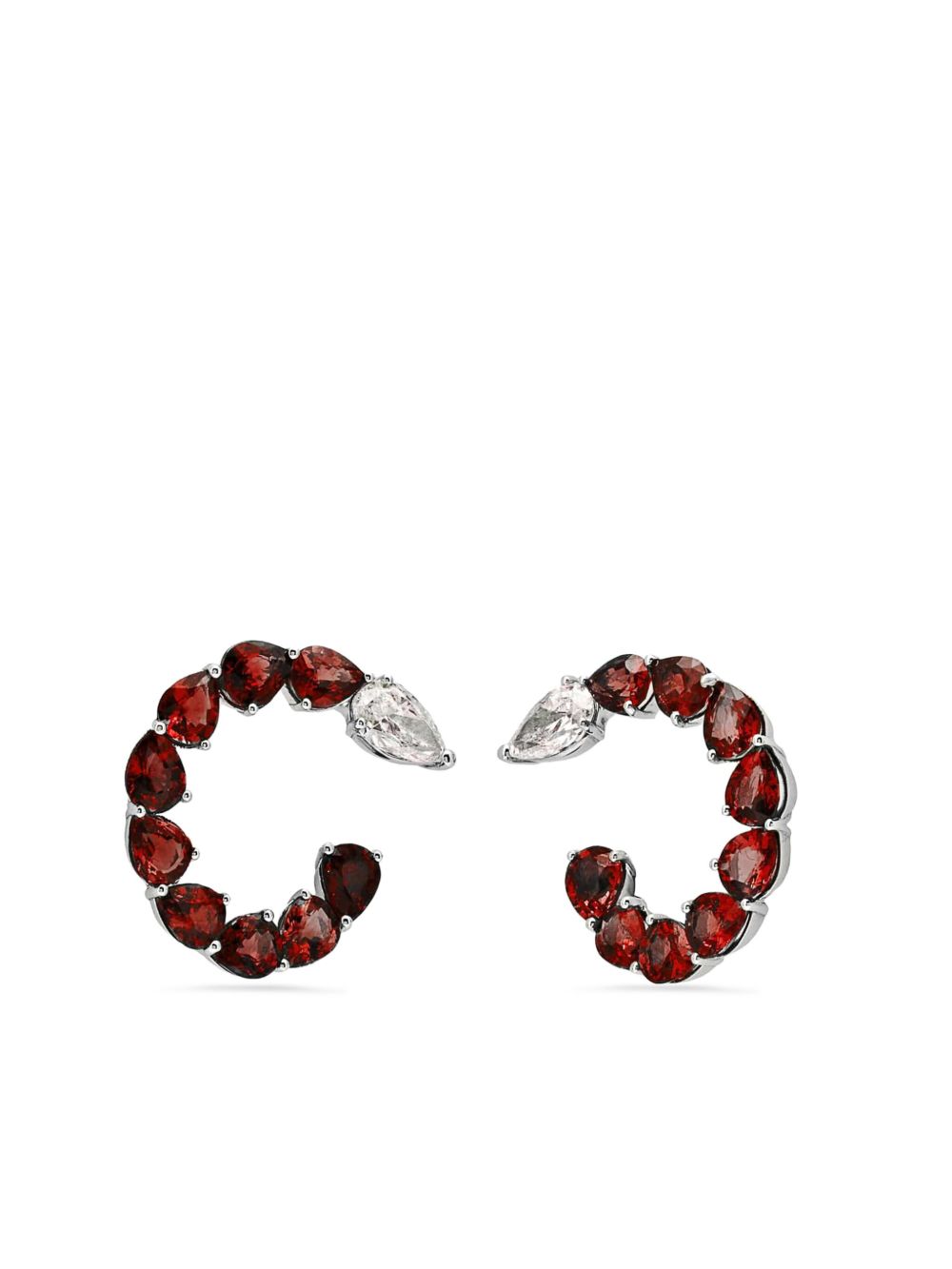 Jewels Aficionado 18K白金红宝石钻石圈形耳环 - 银色