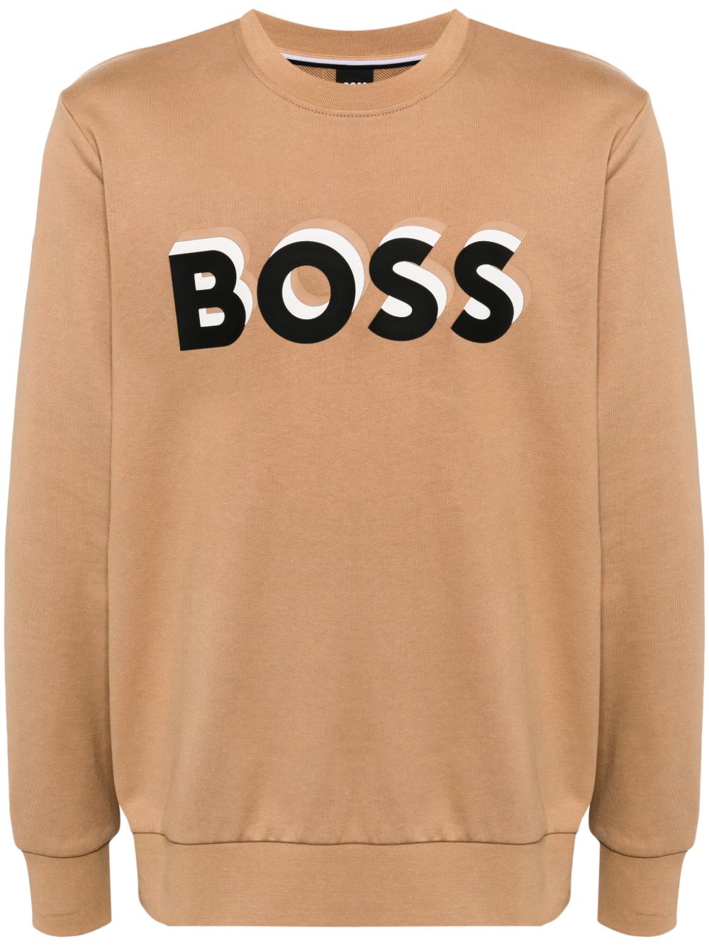 BOSS logo印花棉卫衣 - 褐色