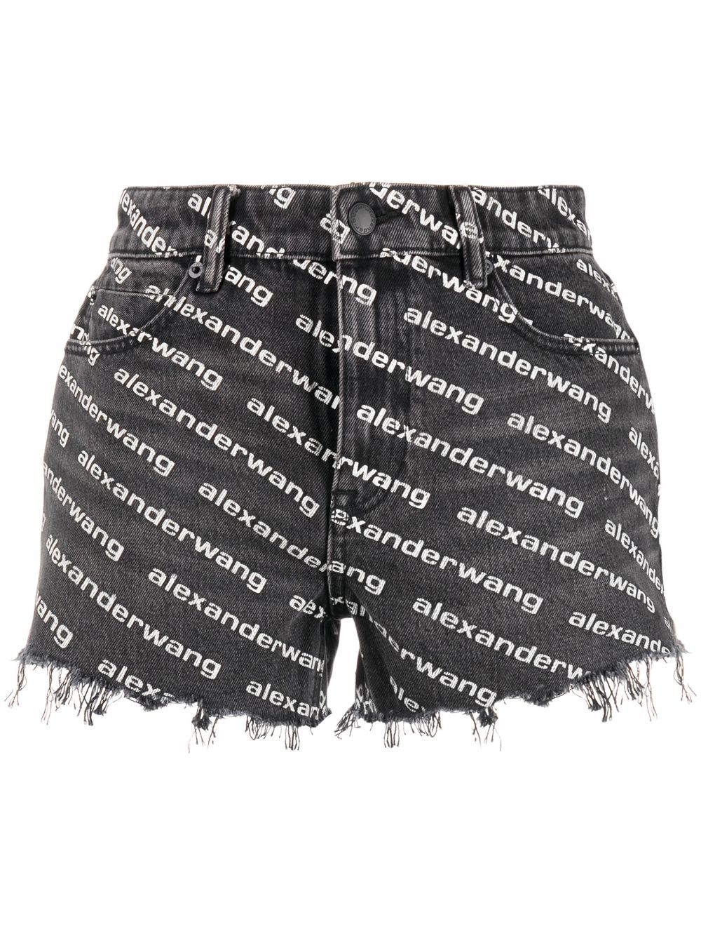 Alexander Wang Bite logo-print denim shorts - 灰色