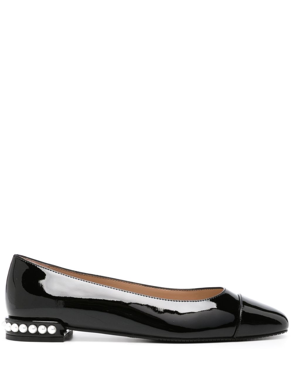 Stuart Weitzman 珠饰缀饰漆皮芭蕾平底鞋 - 黑色