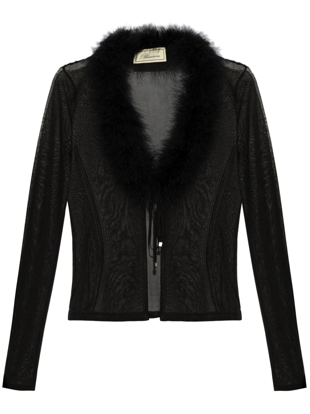 Blumarine feather-trim sheer jacket - 黑色