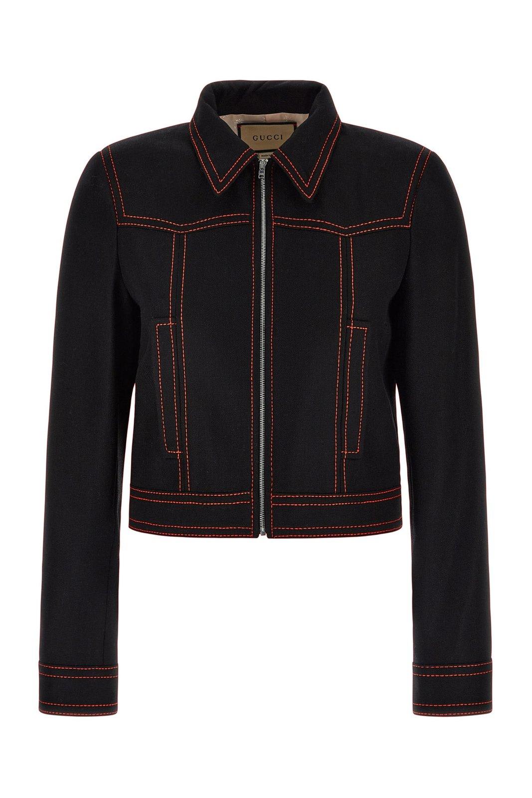 Gucci Top Stitched Long Sleeved Bomber Jacket