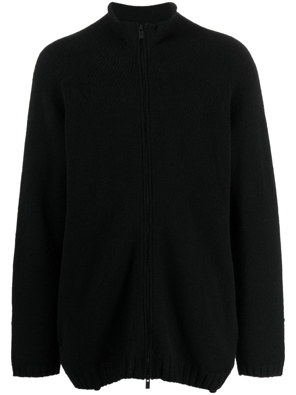 Yohji Yamamoto 高领羊毛混纺开衫 - 黑色
