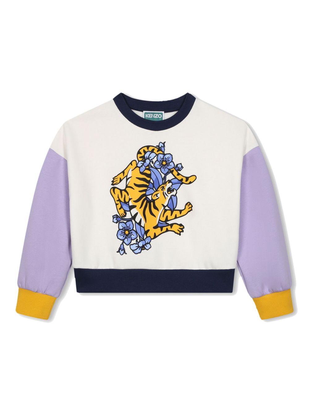 Kenzo Kids 老虎印花拼色卫衣 - 白色