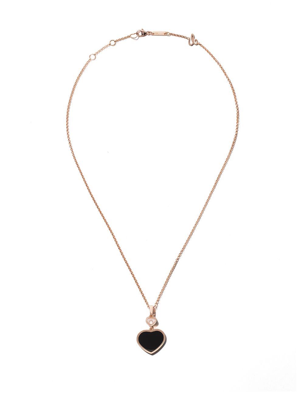 Chopard 18k玫瑰金Happy Hearts缟玛瑙与钻石吊坠项链 - 粉色