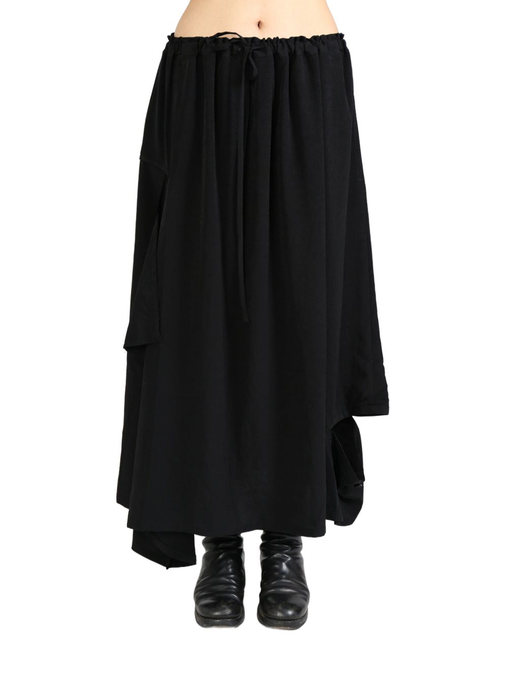 Y's drawstring draped skirt - 黑色
