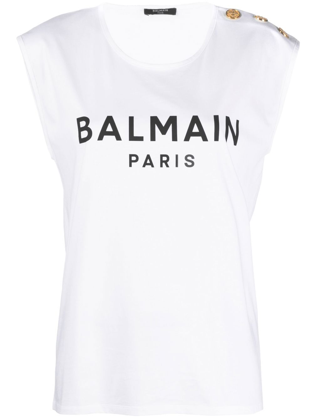 Balmain 巴尔曼 纽扣细节logo印花坦克背心 - 白色
