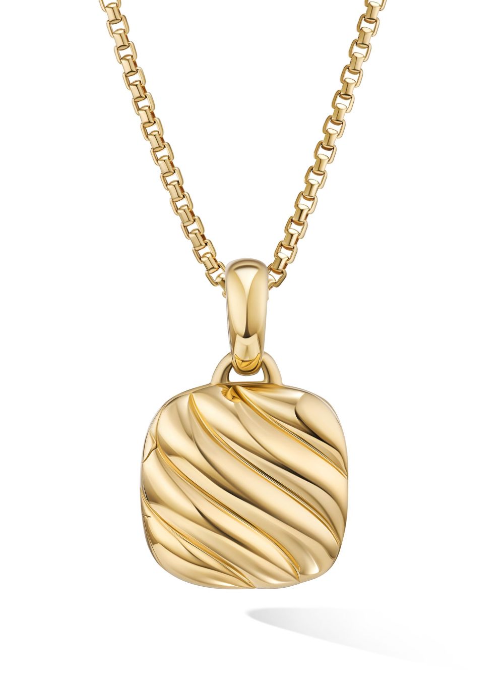 David Yurman 18K黄金方形 Sculpted Cable 吊饰项链吊坠 - 金色