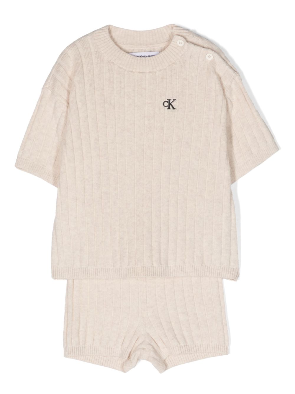 Calvin Klein Kids logo刺绣罗纹短裤套装 - 中性色