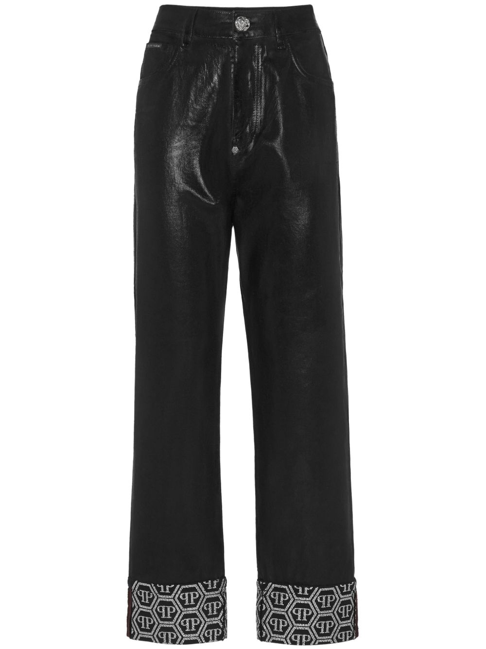 Philipp Plein 经典logo图案长裤 - 黑色