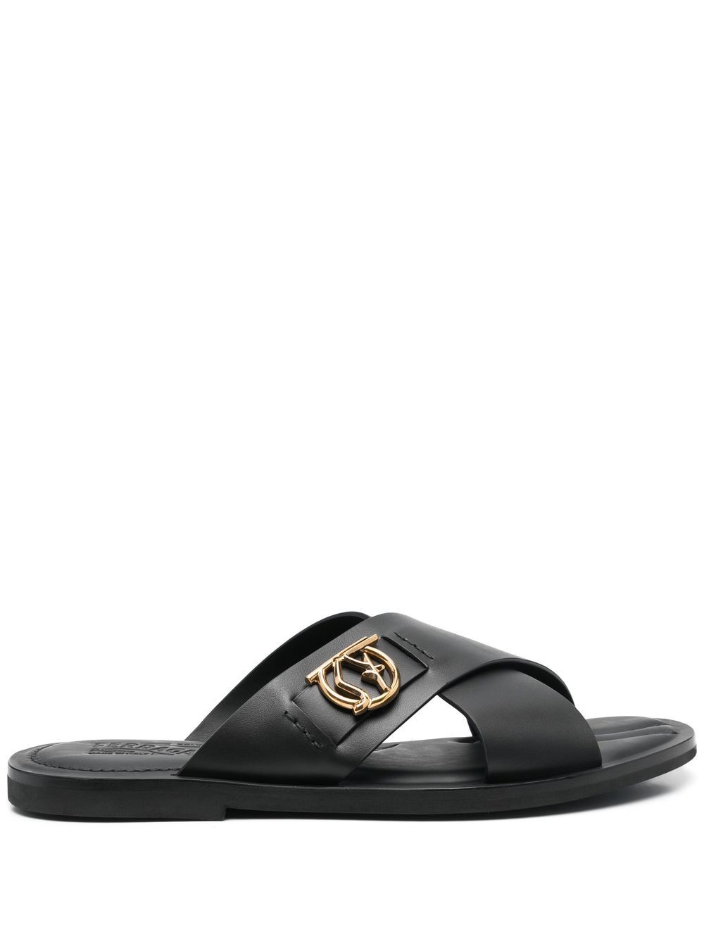 Ferragamo logo标牌皮质凉鞋 - 黑色