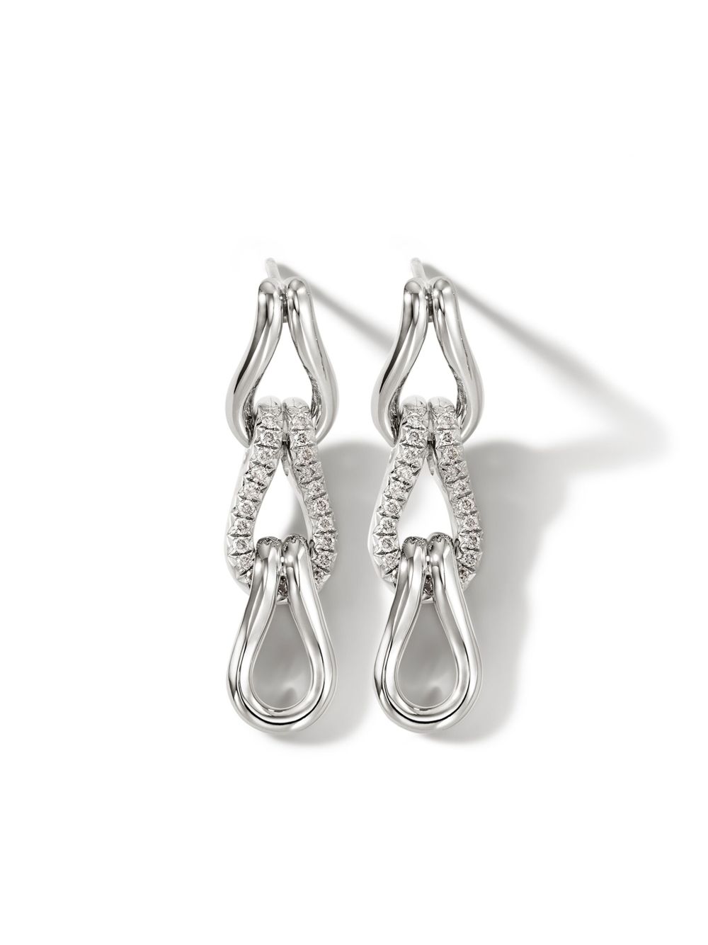 John Hardy Surf Pavé Link 18K黄金耳坠 - 银色