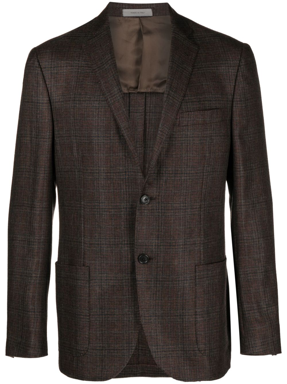 Corneliani 格纹图案羊绒西装夹克 - 褐色