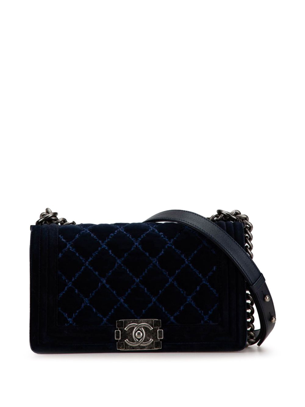 CHANEL Pre-Owned Boy Flap 天鹅绒中号斜挎包（2014年典藏款） - 蓝色