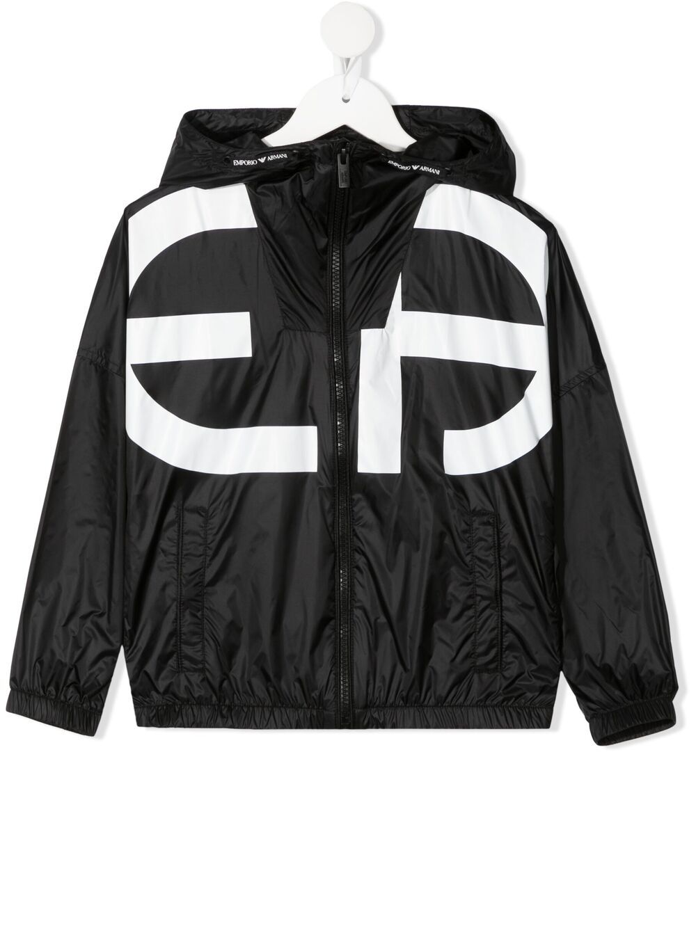 Emporio Armani Kids logo印花连帽夹克 - 黑色